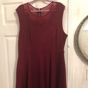 Beautiful Wine Embroidered Swing Dress w Pockets